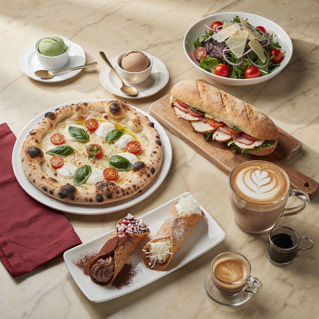 Palazzo Cafe specialty cannolis including Nutella, Peppermint, and Coconut Cheesecake varieties